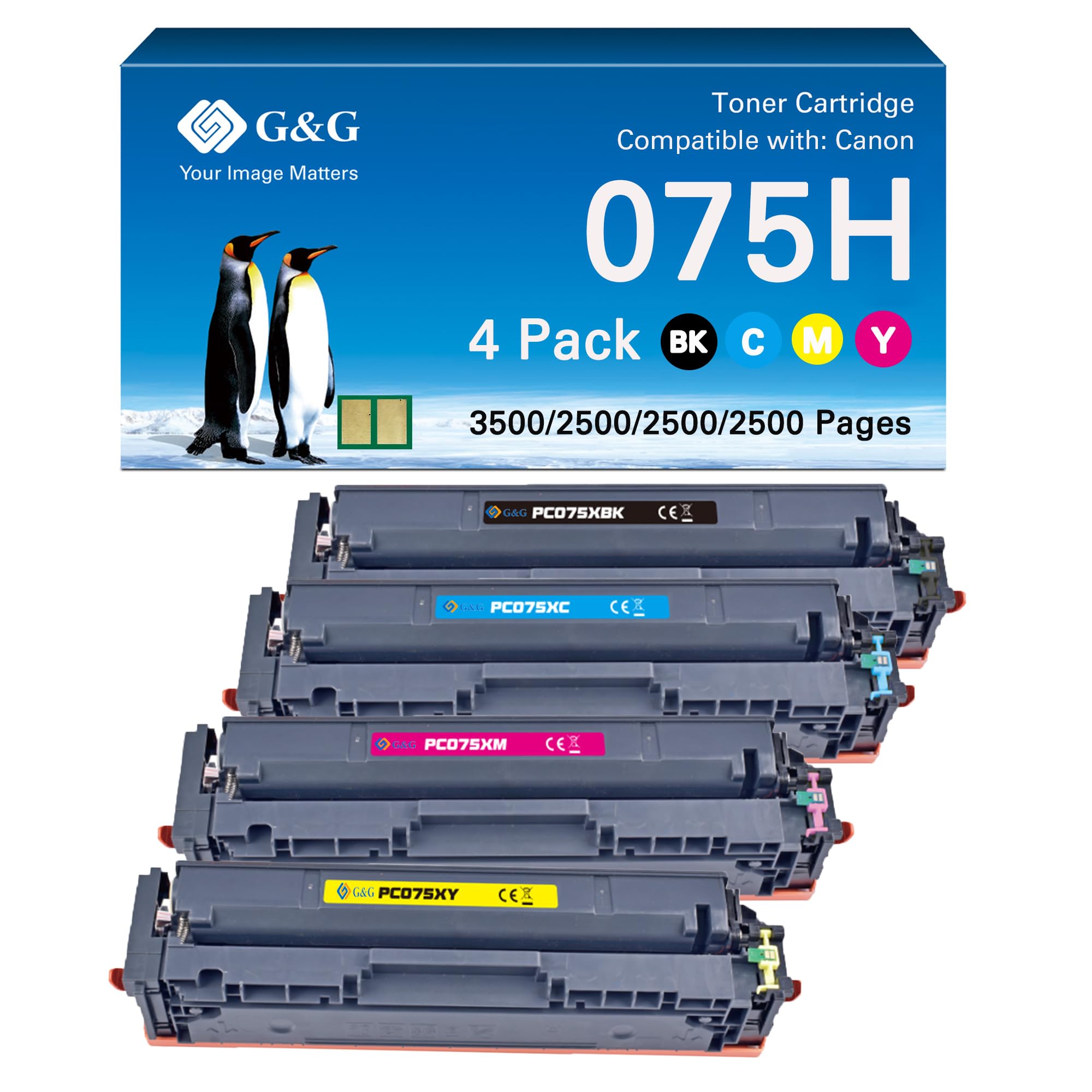 G&G 075H Toner compatible avec Canon 075H CRG-075H pour Canon Color imageCLASS MF665Cdw MF662Cdw i-Sensys MF664Cdw MF667Cdw MF651Cw LBP646Cdw LBP647Cdw (noir, cyan, jaune, magenta)