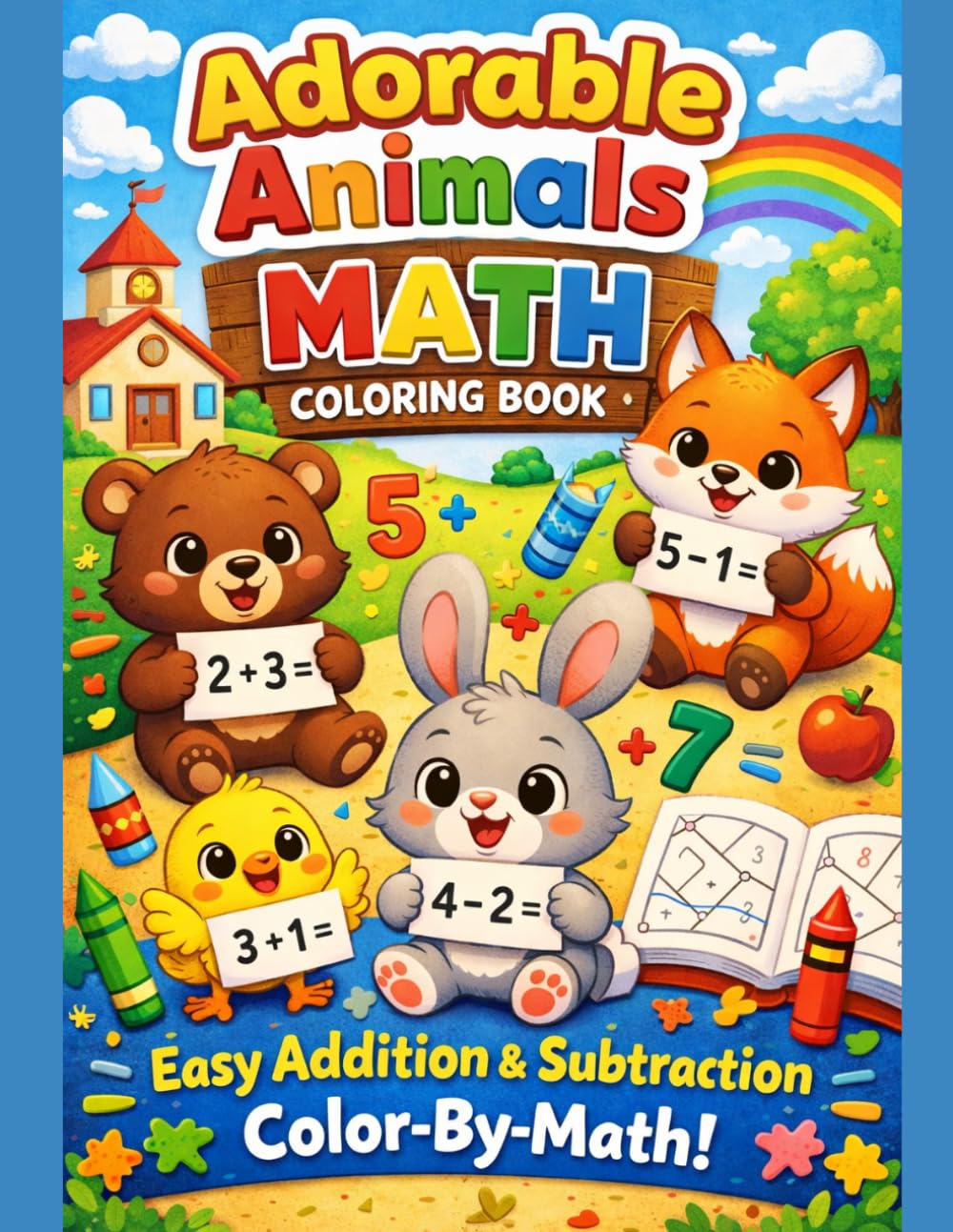 Adorable Animals Math Coloring Book: Easy Addition & Subtraction Color-By-Math Worksheets for Early Learners
