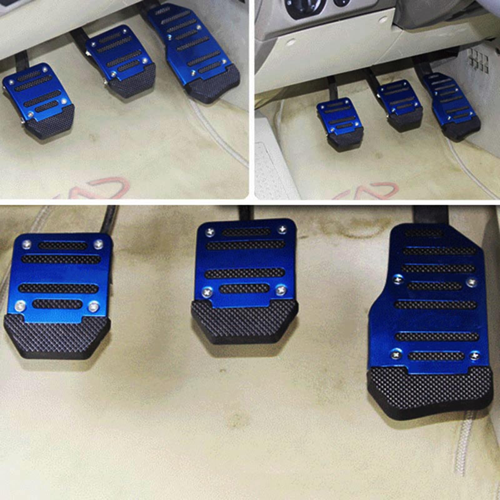 Car Brake Pedal Pads Nonslip Car Pedal Pads Accelerator Pedal Pad Cover Foot Pedal Pads Kits Alloy Brake Gas Clutch Pedal Kits Accelerator Extender Pedal Covers for Car SUV ATV (Blue, 3 PCS, Manual)