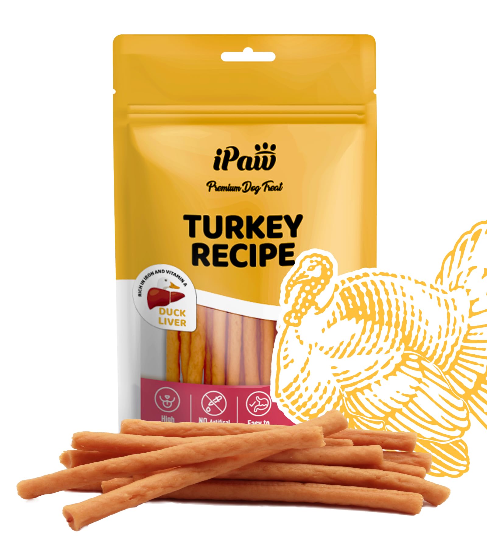 iPaw Turkey Dog Treats, All Natural Human Grade Dog Treat, Suitable for Training chew, US Sourced Raw Material, Hypoallergenic, Rawhide Alternative,