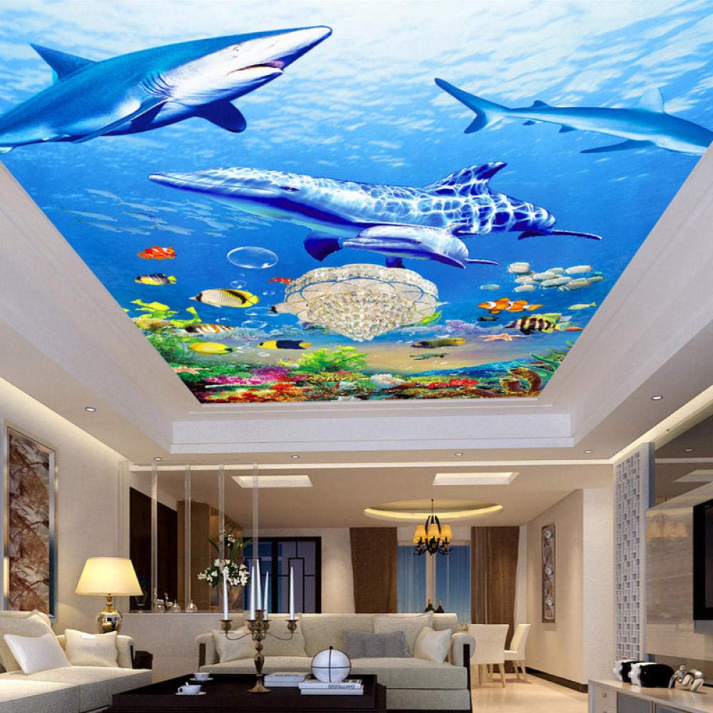 Foto Personalizada Papel Tapiz De Tela No Tejida 3D Ocean World Techo Mural Pinturas Sala De Estar Techo Papel Tapiz De Pared,400 * 280Cm