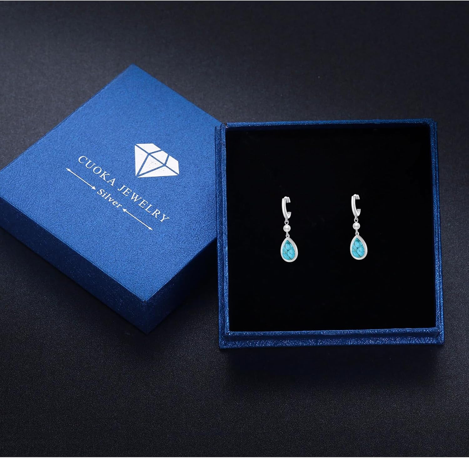 Turquoise Dangle Earrings, Rectangle Turquoise Leverback Earrings S925 Sterling Silver Gemstone Earrings Jewelry for Women - Image 7