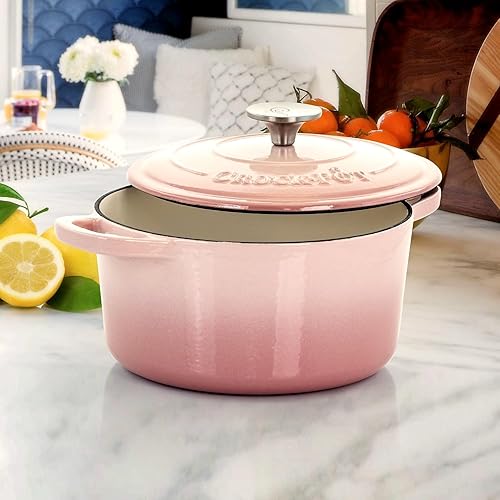 Vista 161 de Crock Pot Artisan - Horno holandés redondo de hierro fundido esmaltado de 5 cuartos de galón, color rosa rubor