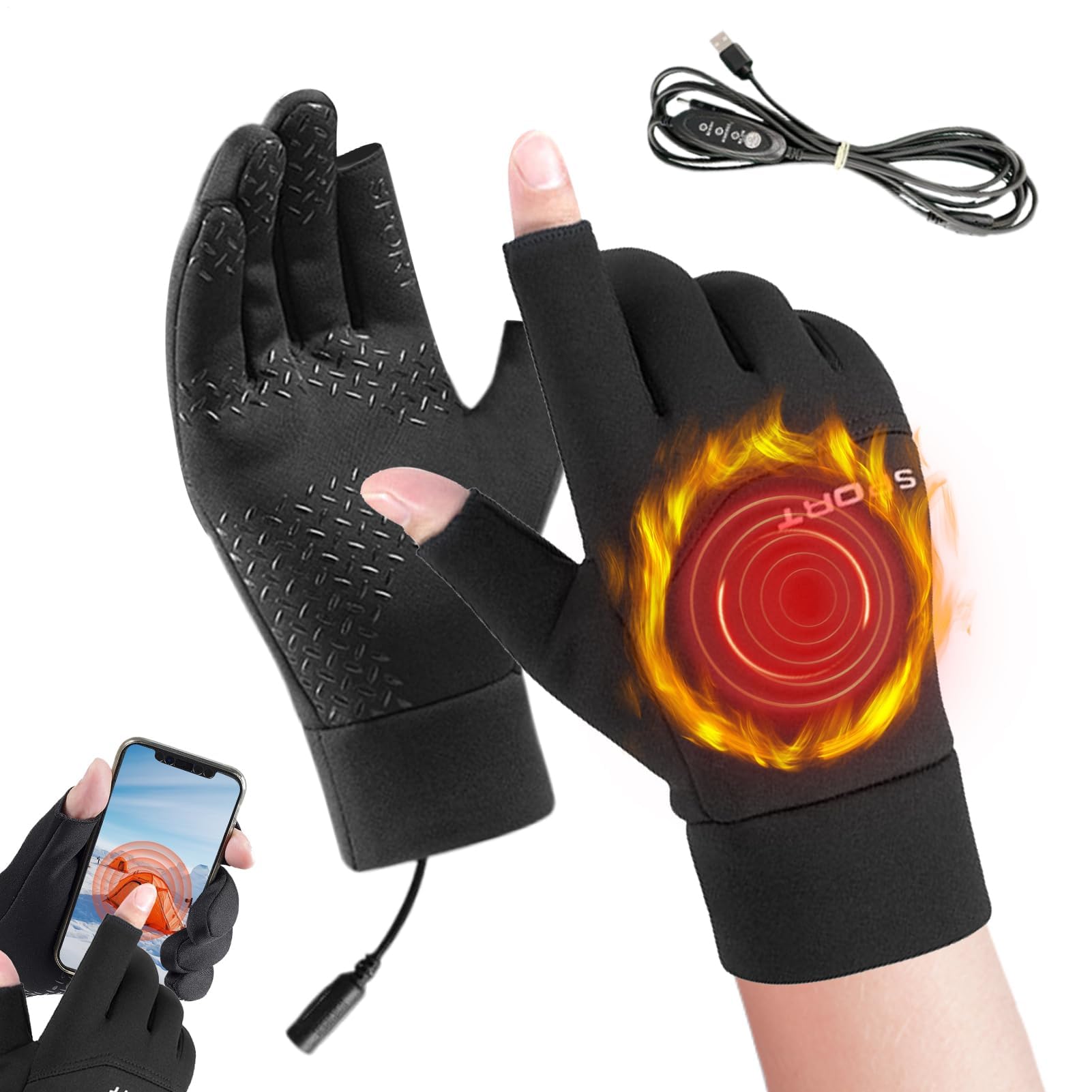Damskie zimowe rękawiczki, zimowe, wodoodporne, narciarskie, śnieżne, ciepłe rękawiczki, ogrzewane przez USB, do jazdy na nartach, snowboardzie, jazdy na rowerze, biegania, na zewnątrz, do codziennej