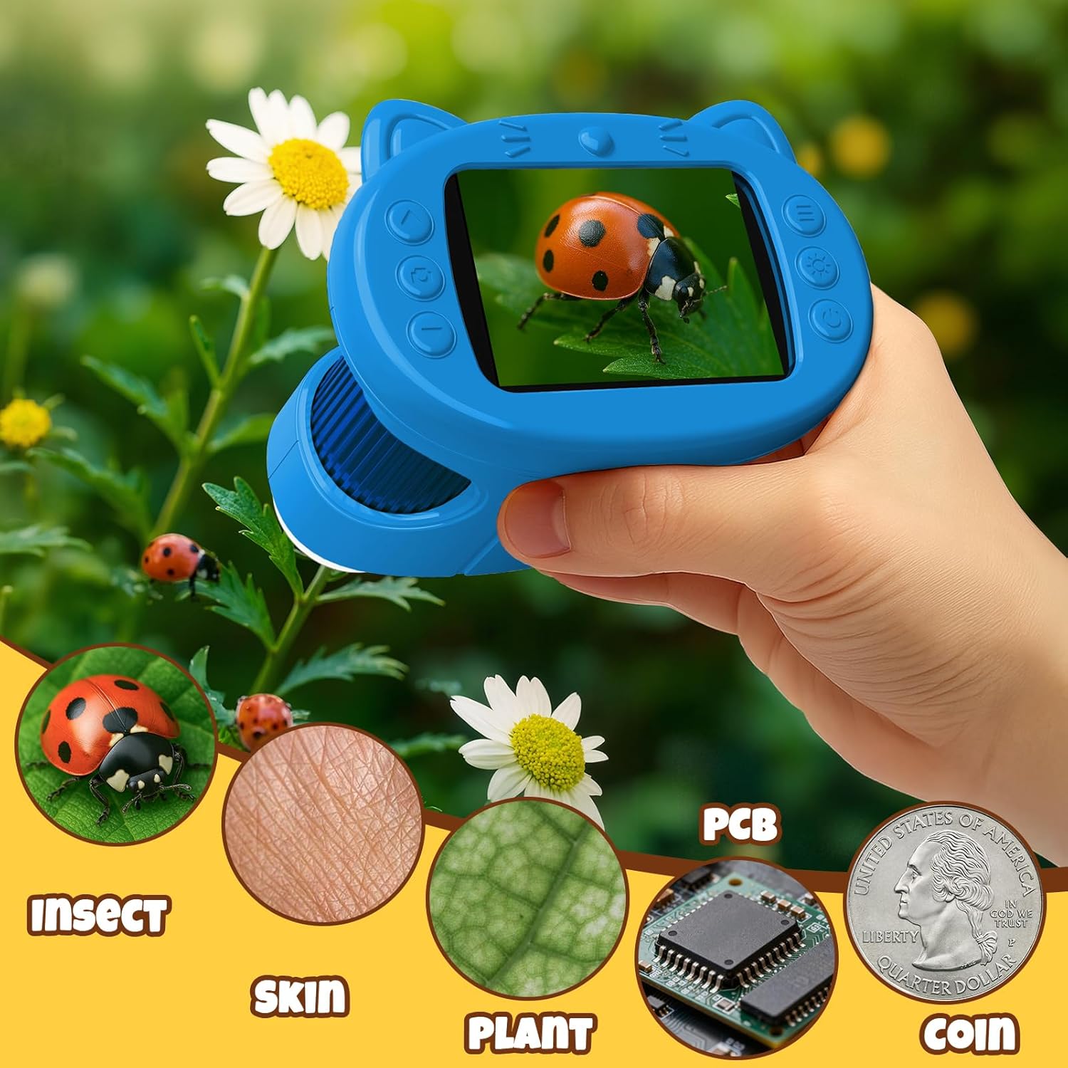 Handheld Digital Mini Microscope for Kids: 1000X 4K Portable Pocket 2.4" Screen Microscopes Toys STEM Electronic Learning Educational Science Kit 8-12 Birthday Gift 4 5 6 7 Year Old Boy Girl (Blue)