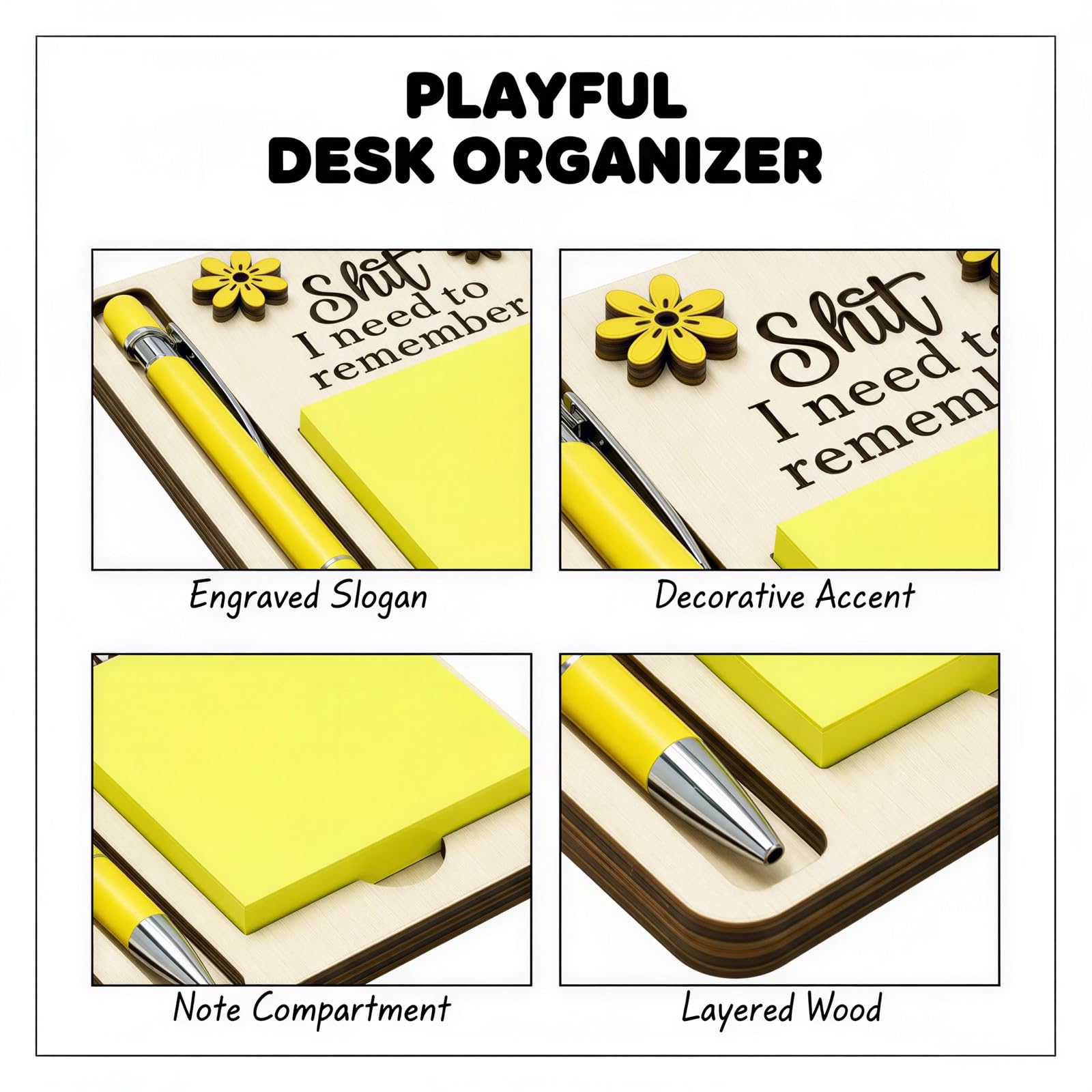 Generisch Set di 3 supporti per appunti adesivi, organizer da scrivania in legno per penne e memo, con foglietti e penne, 16 x 11,2 cm, per persone dimenticate, colleghi, insegnanti e infermieri