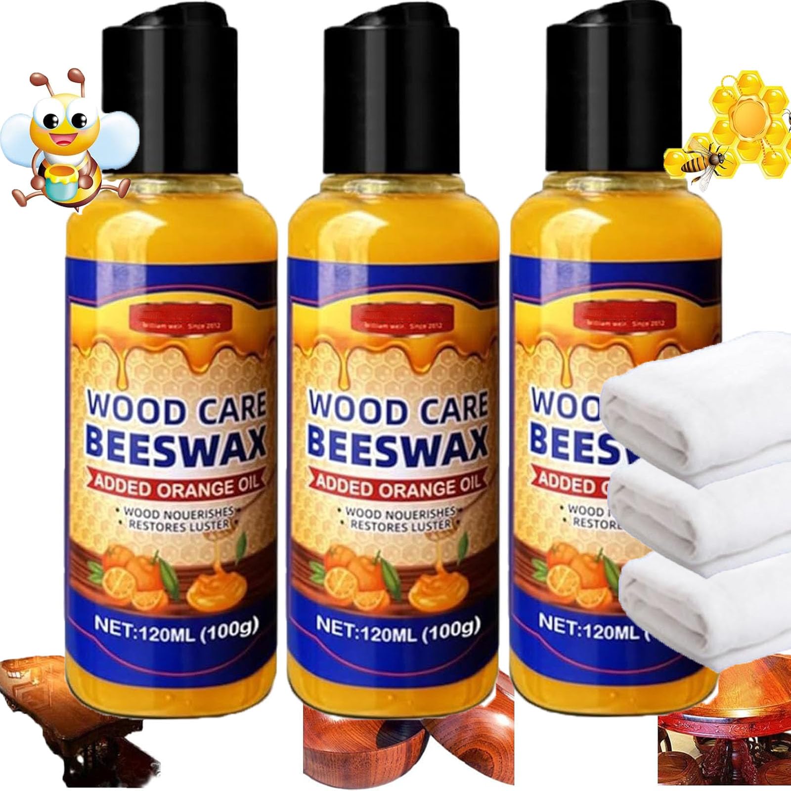 Natural Beeswax Orange Oil Wood Conditioner, Wood Care Beeswax, Bees Wax Spray Furniture Polish, Natural Orange Oil Conditioner Spray for Floors (3)