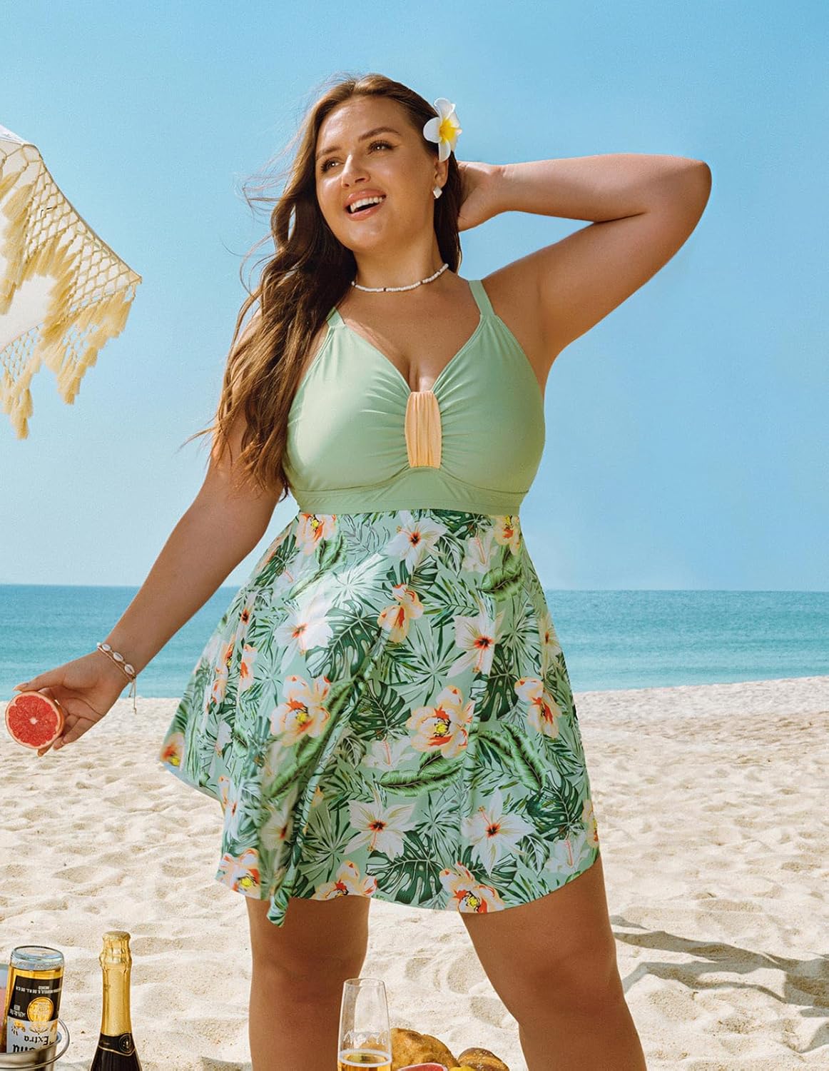 Hanna Nikole Womens Plus Size Swim Dress Swimsuit One Piece Tummy Control Bathing Suit Flowy Body Shaping Swimwear - Image 2