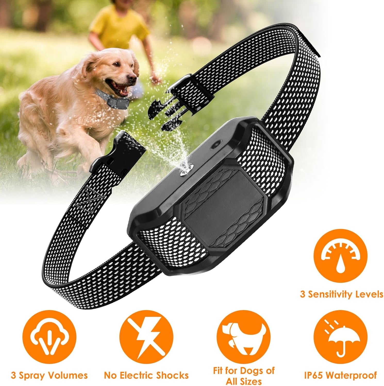 KOCASO Humane Citronella Dog Bark Collar - Adjustable Sensitivity Spray Bark Collar for Small Medium Large Dogs, IP65 Waterproof Design (Spray Not Included) - Effective Anti Barking Control Solution