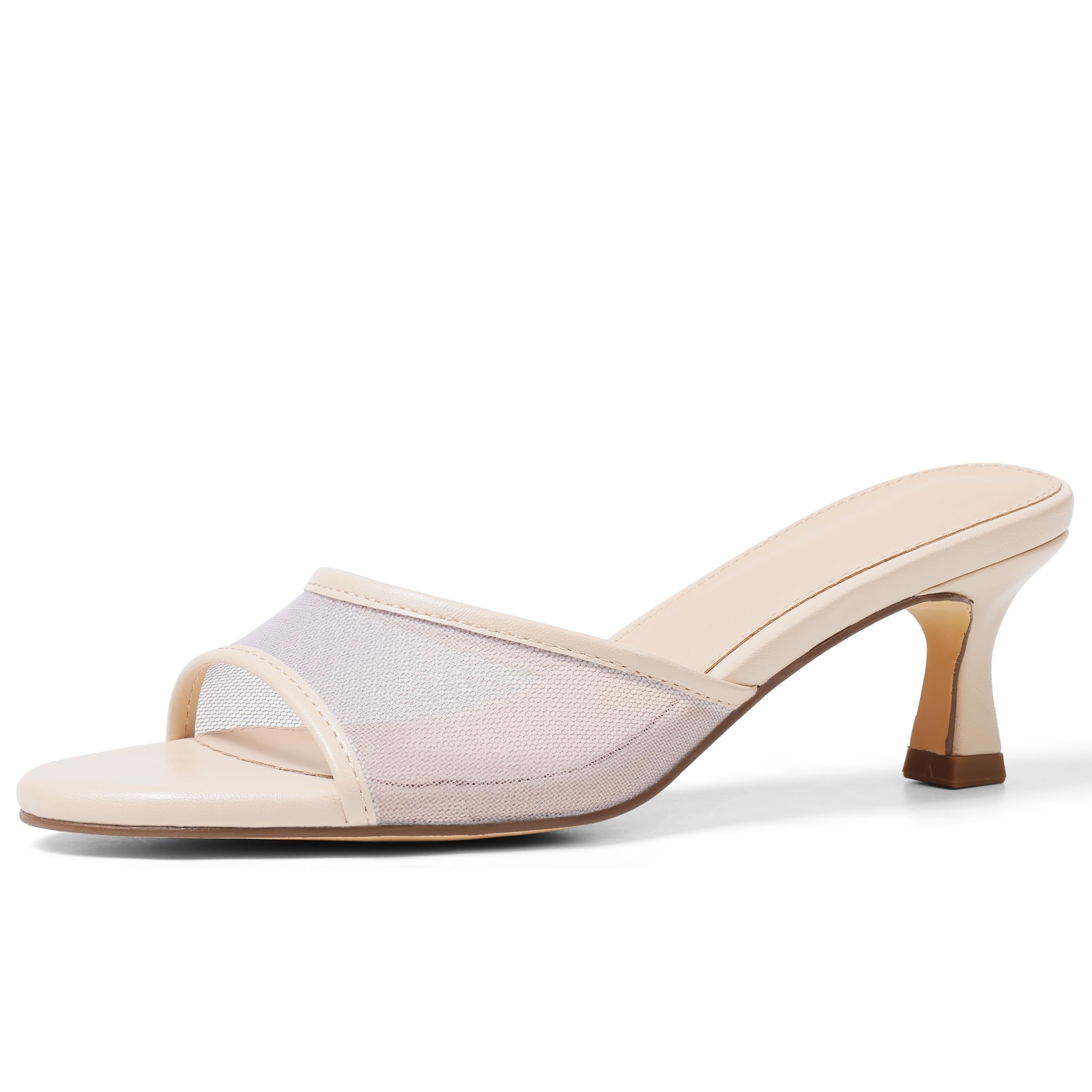 VOMIRA Heeled Sandals for Women Round Open Toe Slip On Kitten Heels Slides Sandals Leopard Mesh Black Heels Summer Party Dressy Heels Stiletto