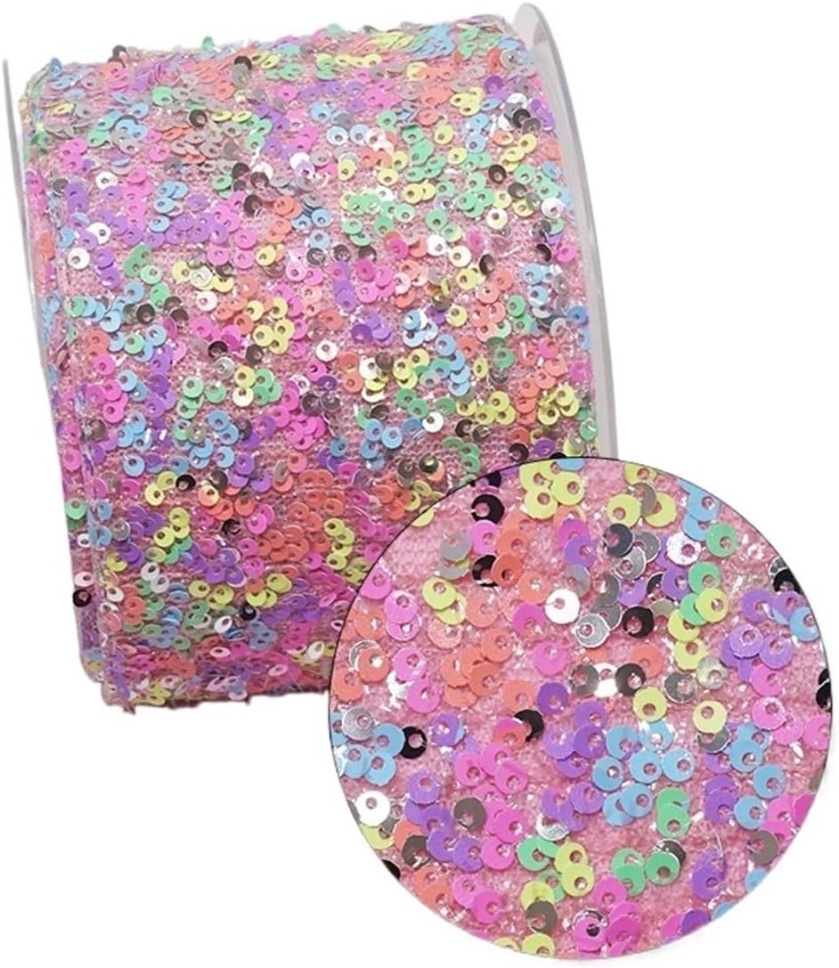 3 Inch 75MM Double Color Sequin Fabric Reversible Ribbon(Color 3,25 Yard roll)