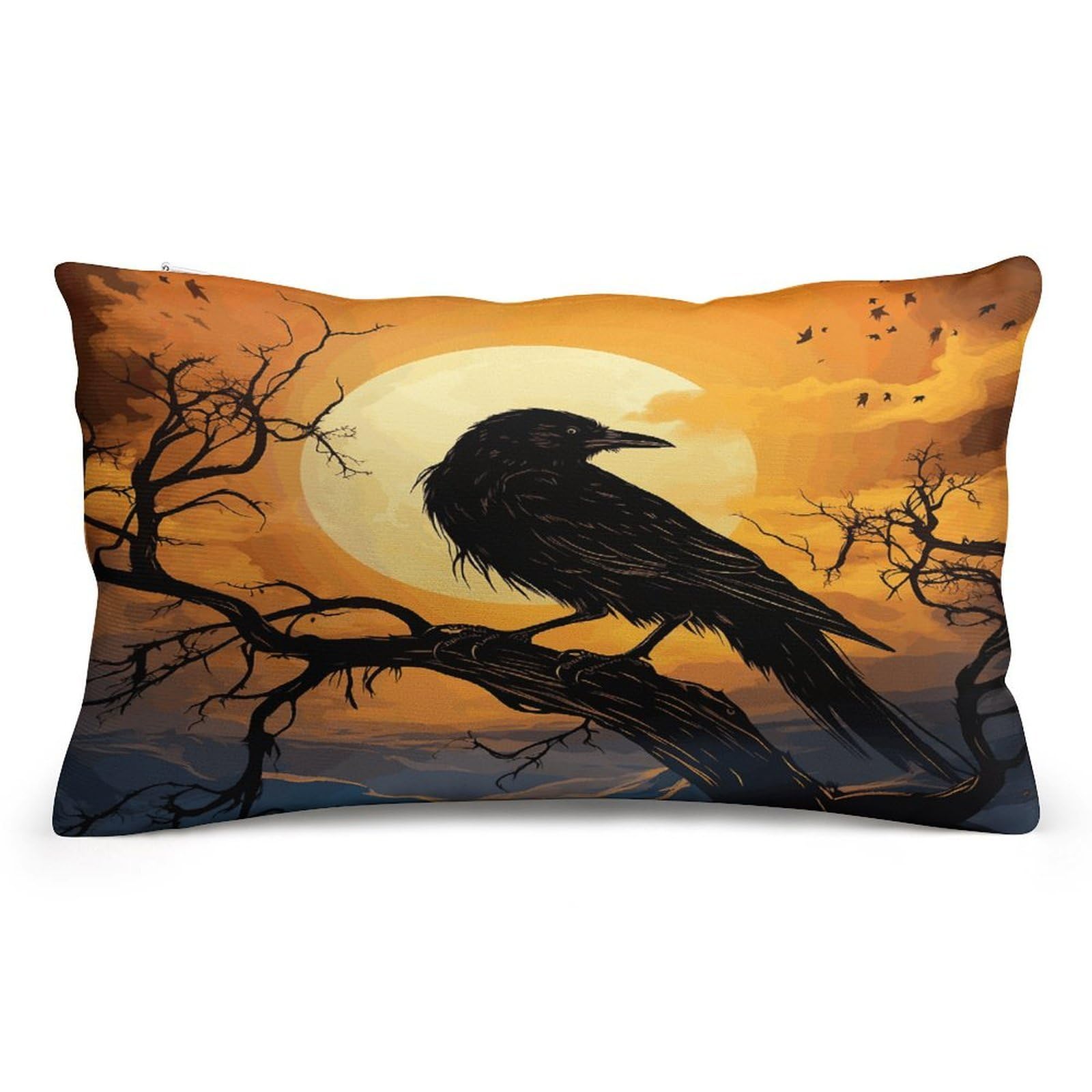 asbwuo Rectangular Decorative Throw Pillow Cover Soft Cushion Cover Crow Queen Pillow Cases for Couch Sofa Living Room Bed