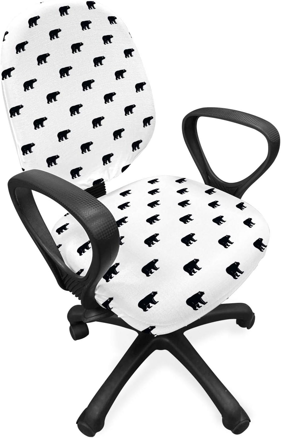 Ambesonne Bear Office Chair Slipcover, Repeating Wild Animal Pattern Monochrome Style Furry Carnivore of Wilderness, Protective Stretch Decorative Fabric Cover, Black and White