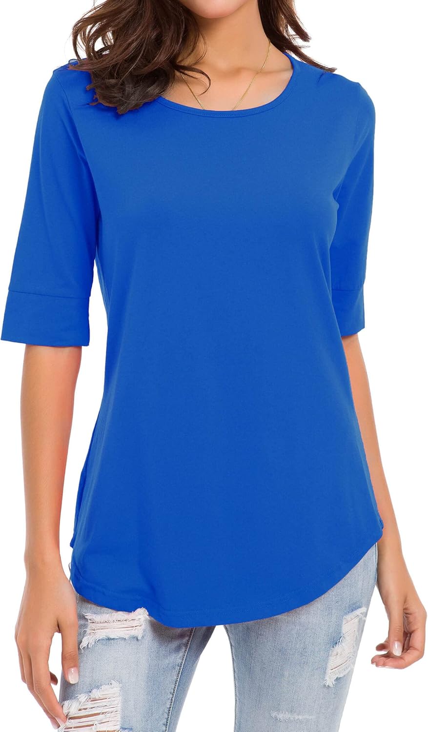Womens Cotton Tops Summer Casual Fitted T Shirt Half Sleeve Tunic Comfy Tee - Image 4