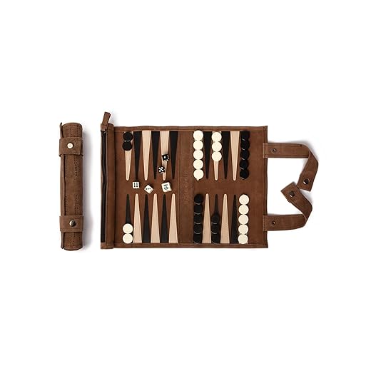 Sondergut Backgammon gioco da tavolo Mocca - Avvolgibile, in 100% pelle - L'originale dal 1998 - Perfetta idea regalo per gli appassionati del campeggio e dei viaggi - 25x34cm