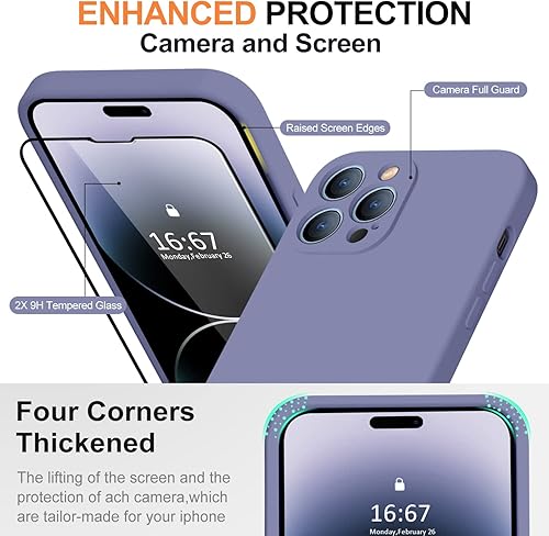 Miniatura 3 de TISOOG Funda compatible con iPhone 14 Pro Max, con 2 protectores de pantalla de vidrio templado 9H, protección de cámara forro de microfibra Funda