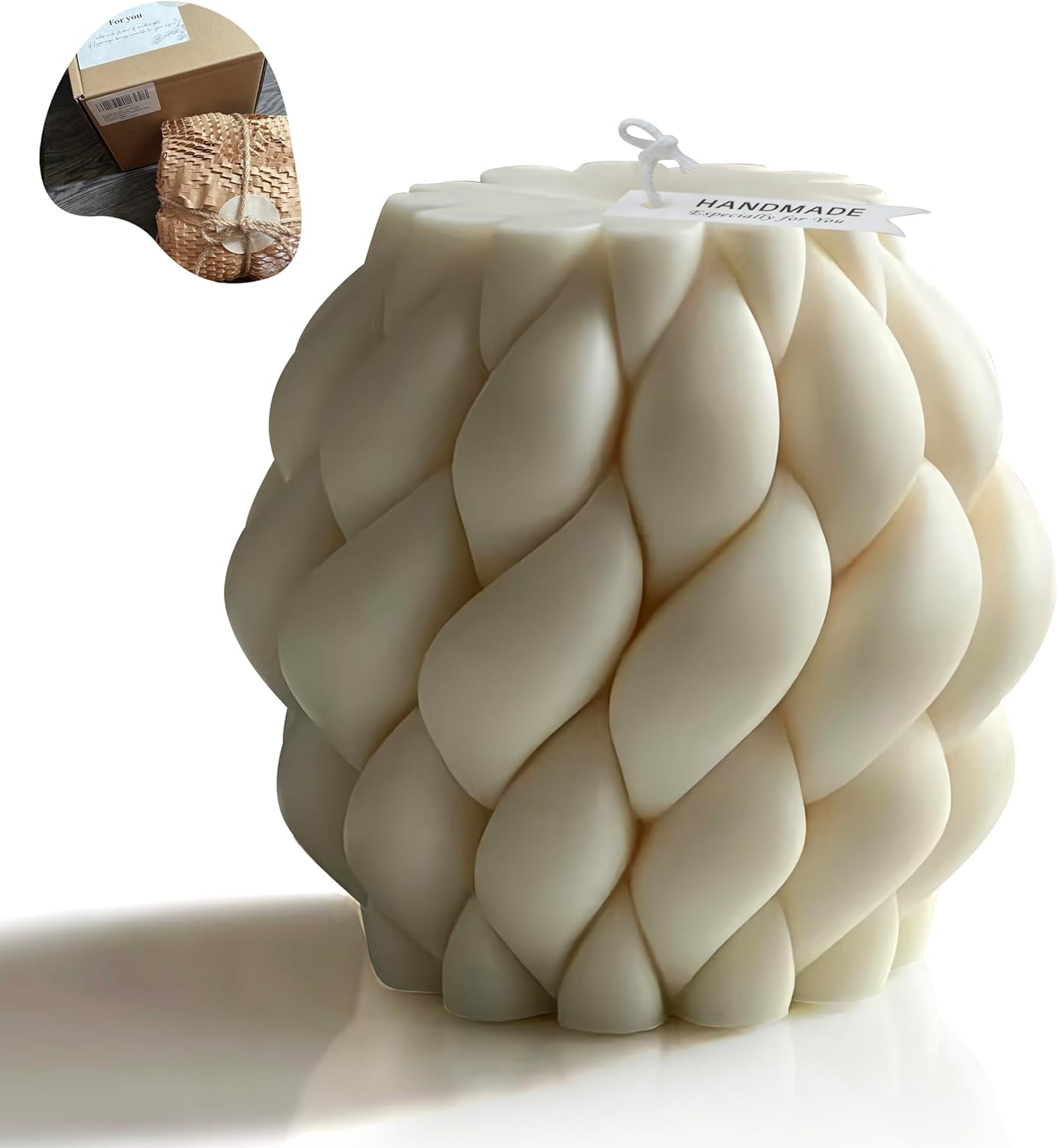 Knot Ball Soy Wax Candle- Large Handmade Pillar Scented Elegant Bubble Aesthetic Candle, Housewarming Wedding Birthday Gift Home Room Shelf Decor Idea White（Large）