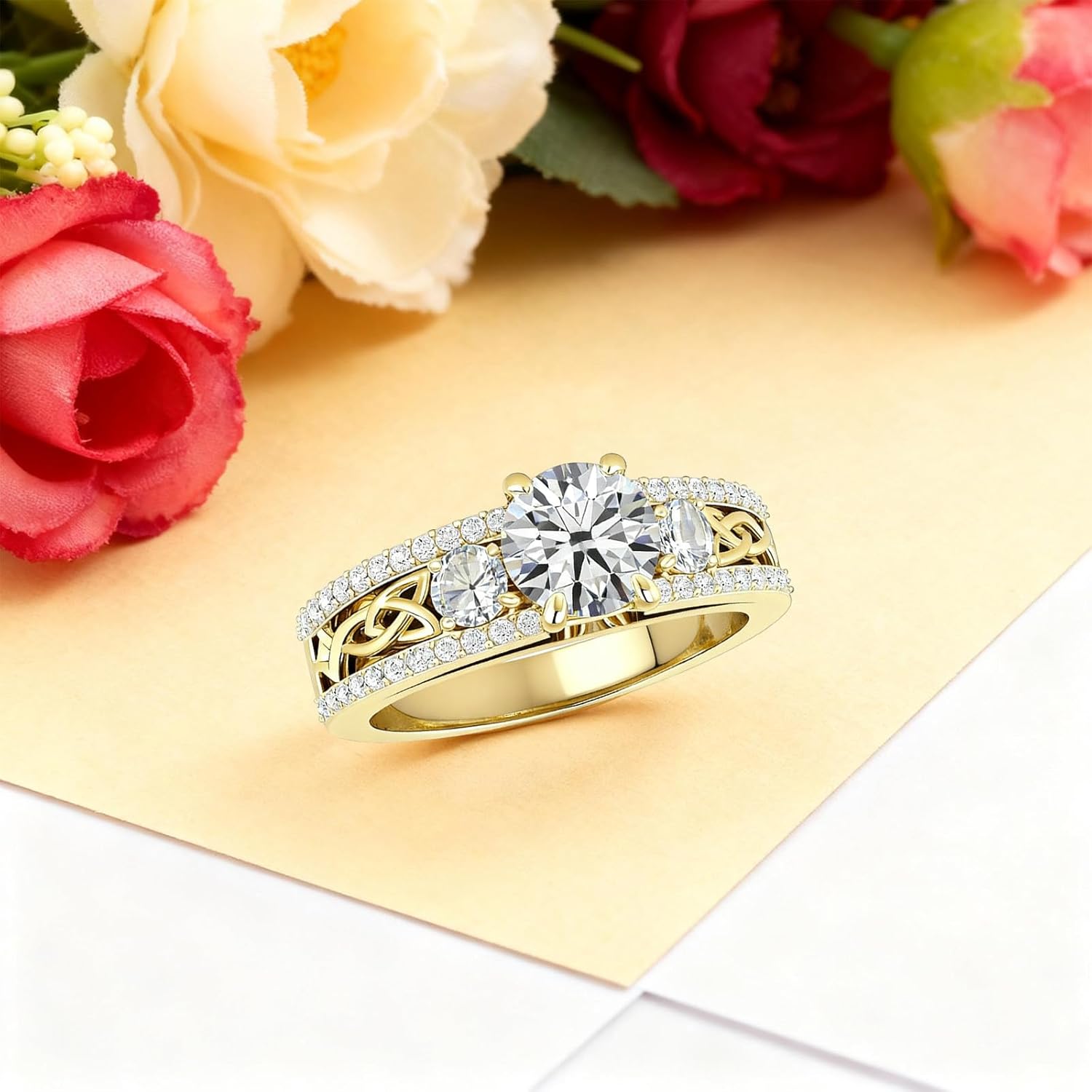 Celtic Knot Moissanite Engagement Ring 925 Sterling Silver 3 Stone Moissanite Wedding Rings Clarity VVS1 D Color 1 CT Round Cut Anniversary Jewelry Gift