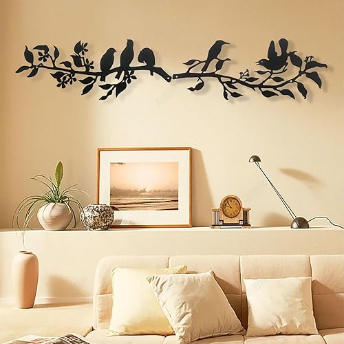 Arte de pared de árbol de la vida de metal, arte de pared de pájaro y rama de metal, decoración de pared de metal, escultura de silueta artística,