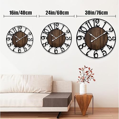 Miniatura 4 de Reloj de pared grande de 24 pulgadas para sala de estar, dormitorio, cocina, decoración de repisa, silencioso, funciona con pilas, decorativo, sin