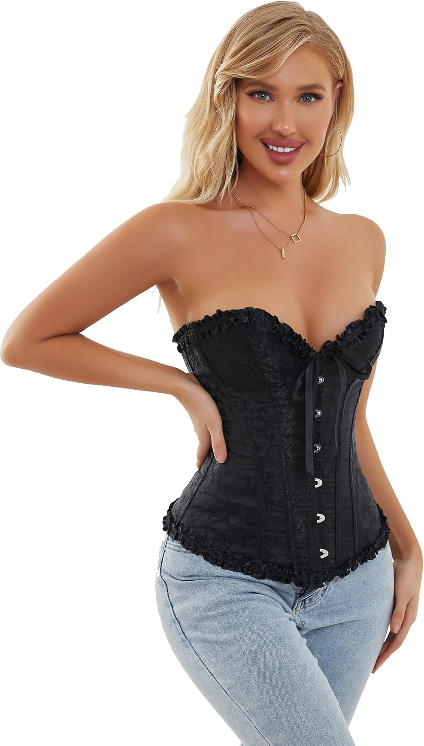 SHYMMUO Corset Tops for Women Sexy Overbust Bustier Lace Up Strapless Party Club Fairycore Renaissance Halloween Costume - Image 4