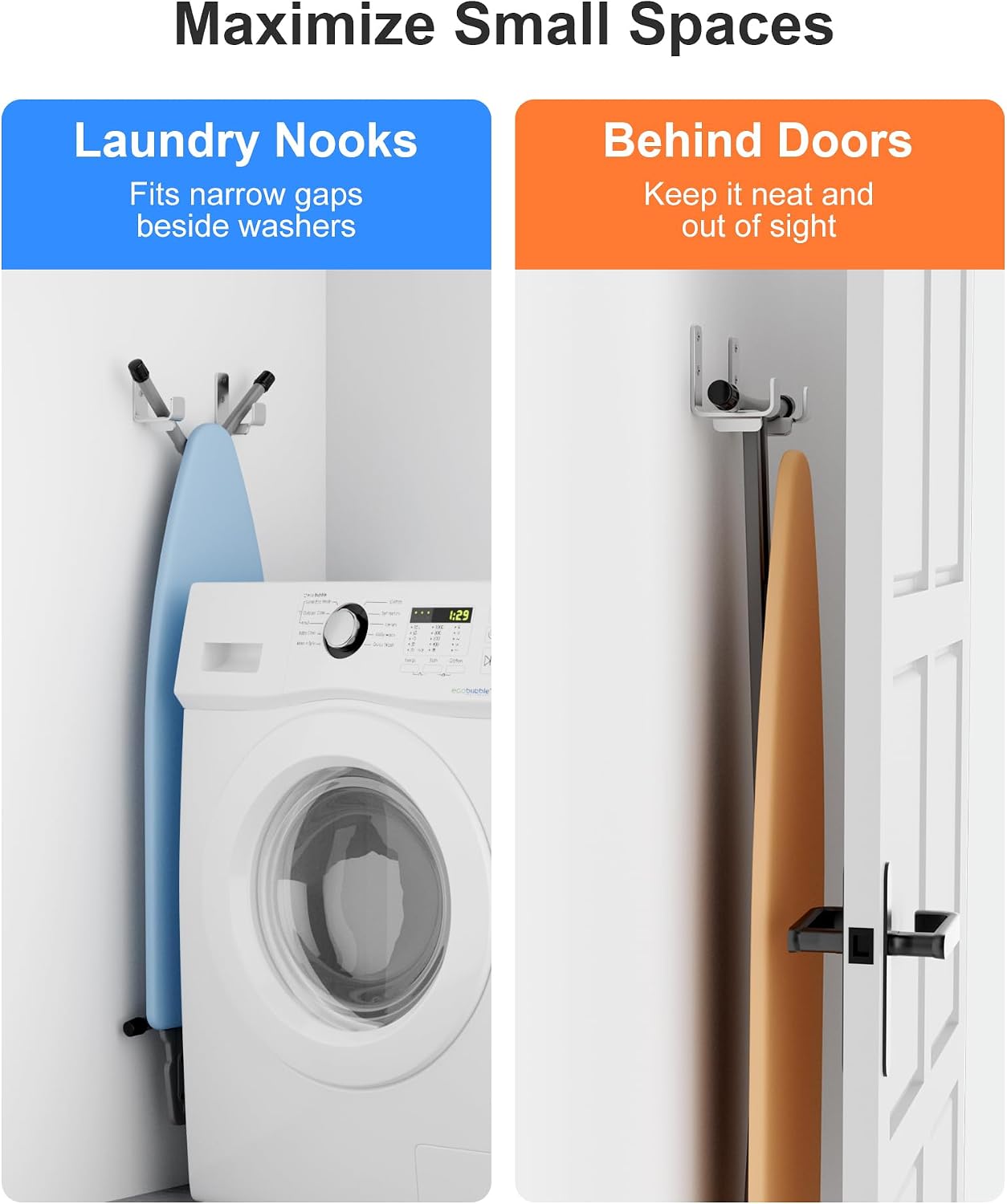 Ironing Board Holder Hanger Wall Mount, 304 Stainless Steel, Silver | Fits Y/T Leg Ironing Boards, Heavy Duty Stainless Steel Hooks, Space-Saving Storage for Laundry Room or Closet