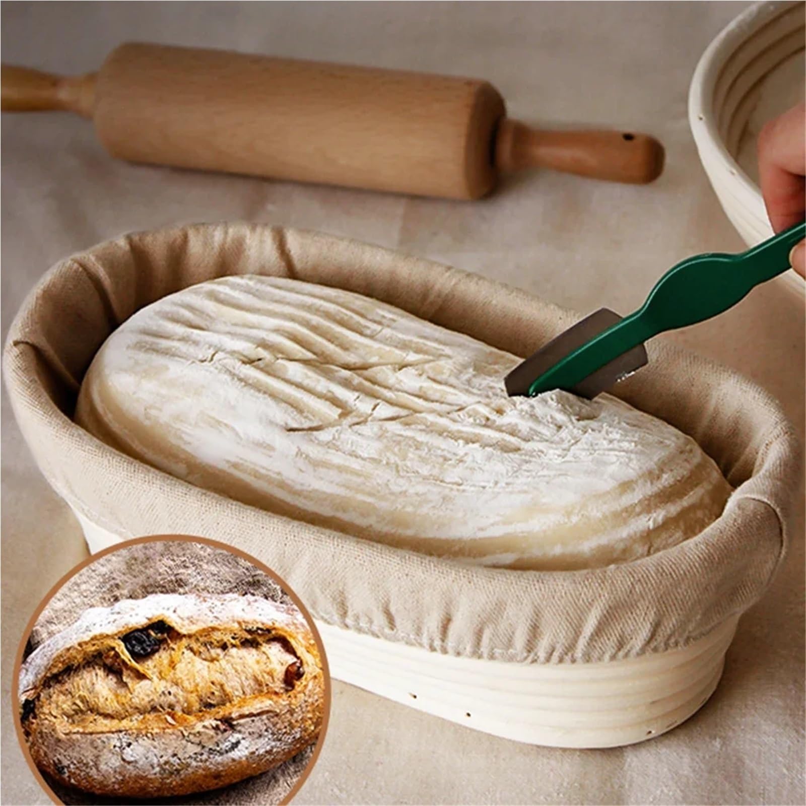 Cestas ovaladas de fermentación pan, cesta Banneton masa madre ratán portátil, cestas tejidas a prueba, herramientas cocina Para Pan(L)