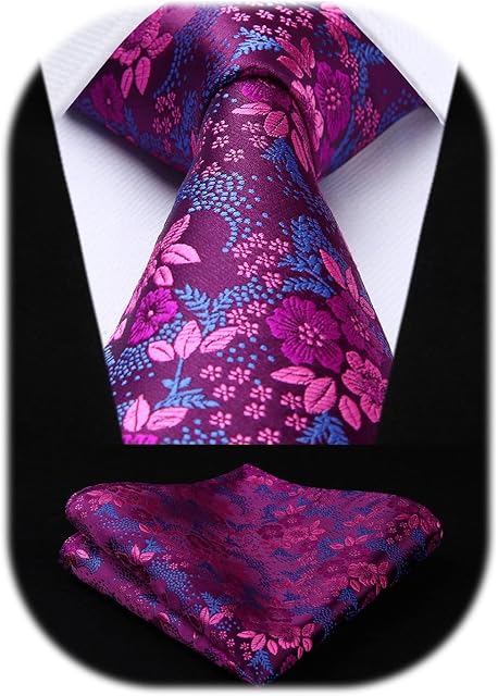 HISDERN 63 Inch Ties for Men Extra Long Paisley Floral Tie and Pocket Square Set Formal Classic Necktie with Handkerchief for Wedding Business Party