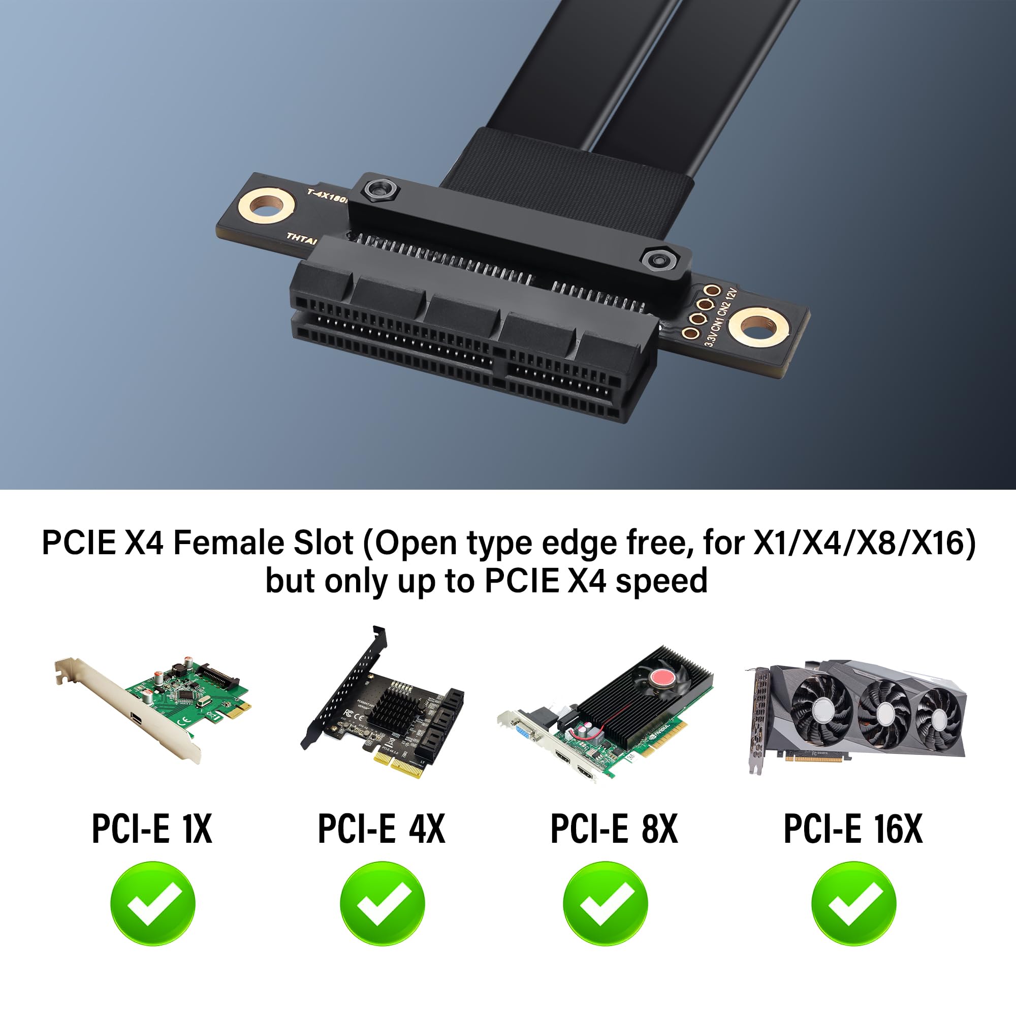 SinLoon Kabel przedłużający PCIe 3.0 X4 PCI-E 4X męski na żeński, 20 cm (180 stopni)