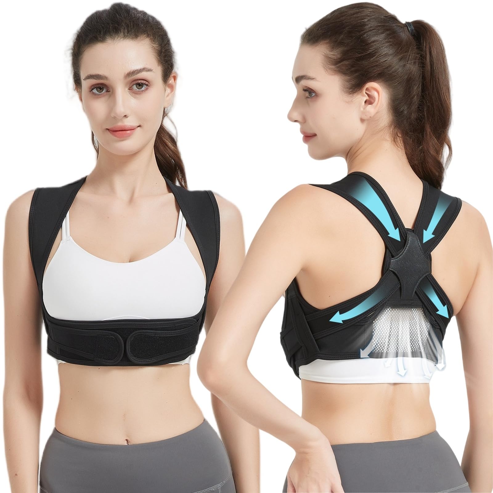 SIFFOI Posture Corrector for Women, 3rd Gen. Adjustable Back Support with Shoulder Brace, Back Straightener and Pain Relief for Men, Black (Large/