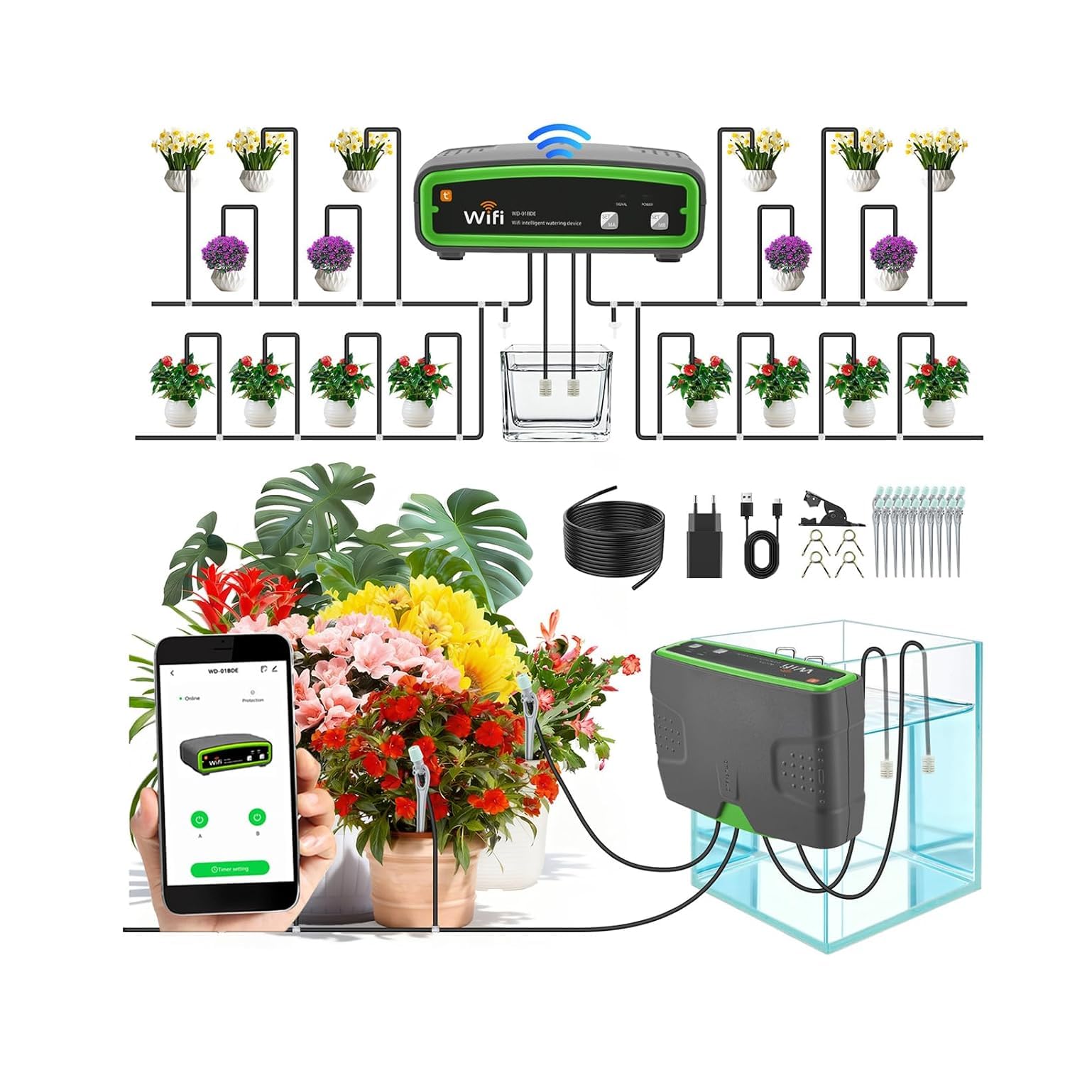 Wifi Sistema Irrigazione Automatica per Interni da 20-30 Doppia APP