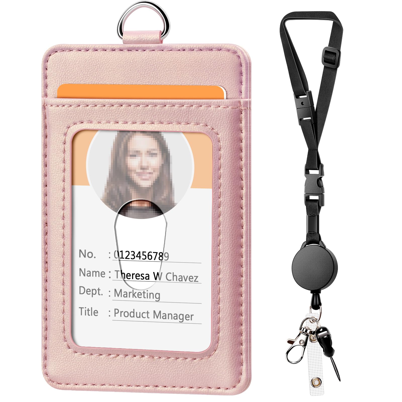 Leather Badge Holder and Adjustable Retractable Lanyards, Quick Release Buckle and Safety Breakaway Lanyards with Swivel Metal Clasp for Offices,