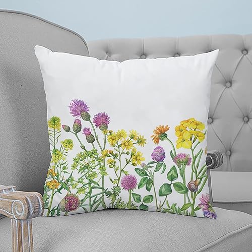 Miniatura 4 de QueenKer Juego de 2 fundas de almohada de 16 x 16 pulgadas, margaritas amarillas y moradas, flores de verano, cuadradas, fundas decorativas para