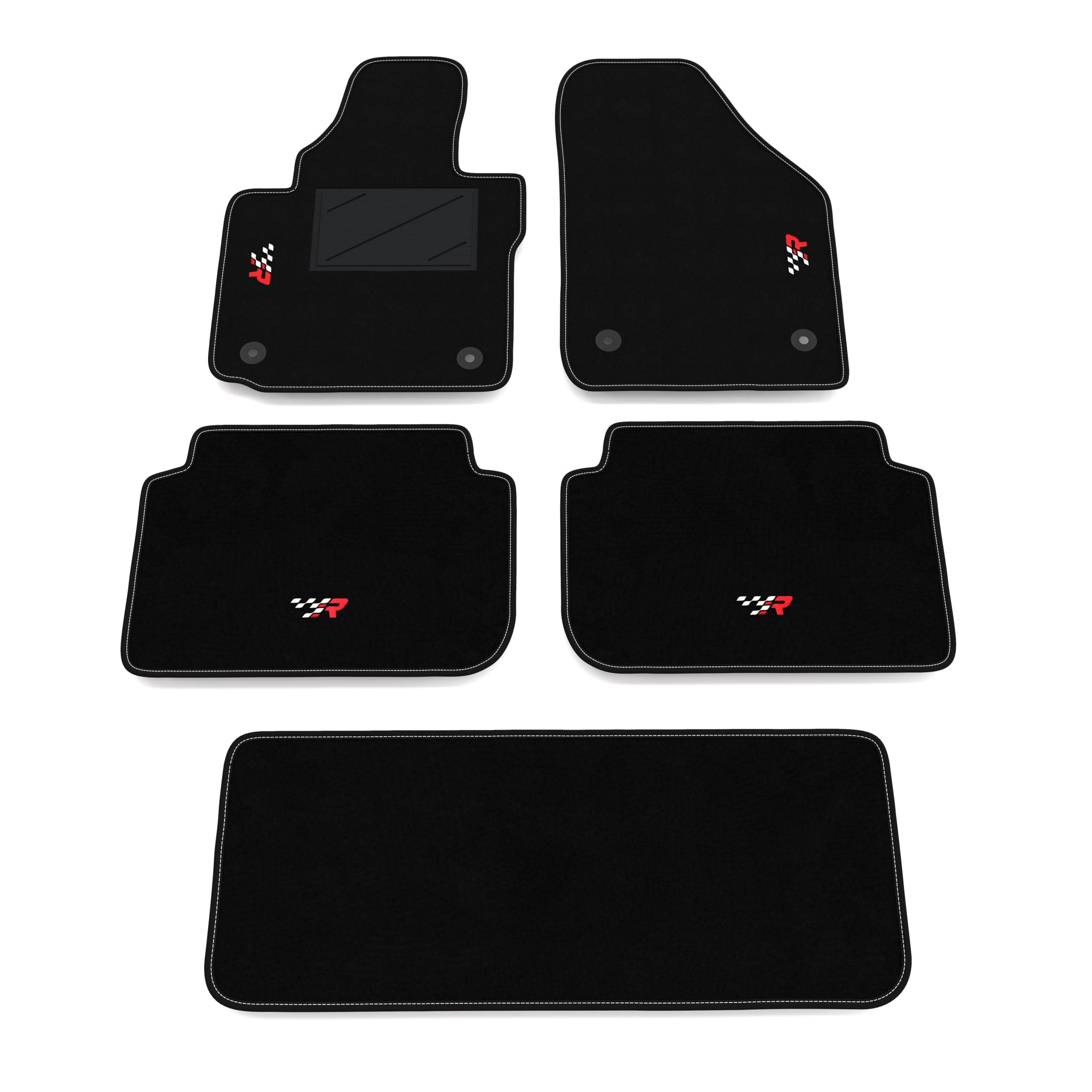 Kit de Alfombrillas compatibles con Volkswagen Touran 7 plazas 2003-2015 | Alfombrillas a Medida de moqueta, Bordado R Racing, Alfombra a Medida