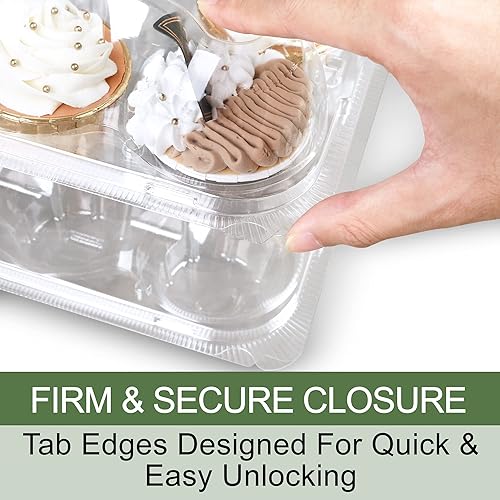 Miniatura 5 de LotFancy (12 unidades x 5 juegos) recipientes para cupcakes con 60 forros, cajas apilables de plástico, soporte desechable para magdalenas con tapa