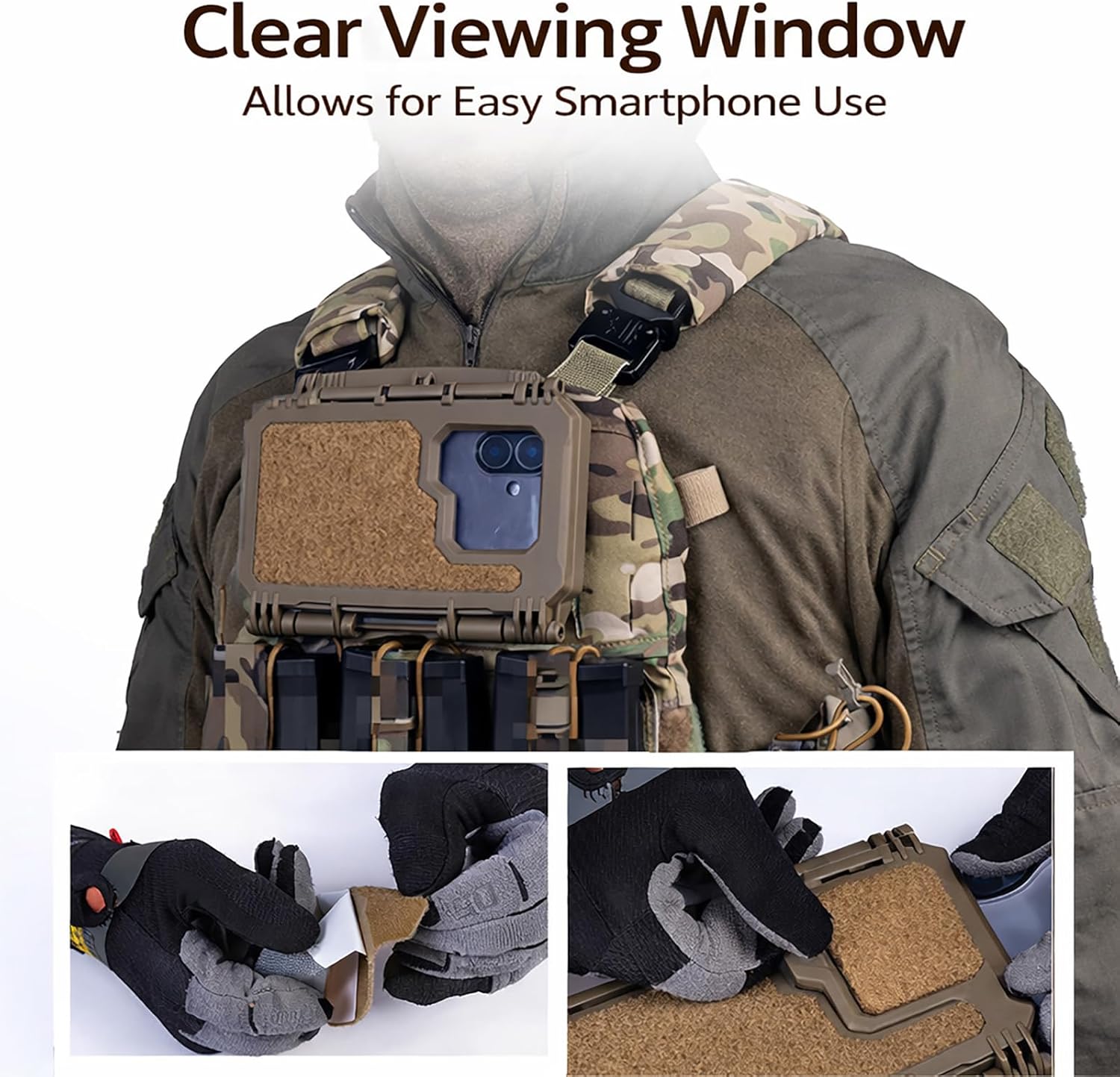 Tactical Chest Phone Mount Multi-Functional MOLLE Chest Navigation Plate for Airsoft Hiking Cycling Outdoor Camouflage