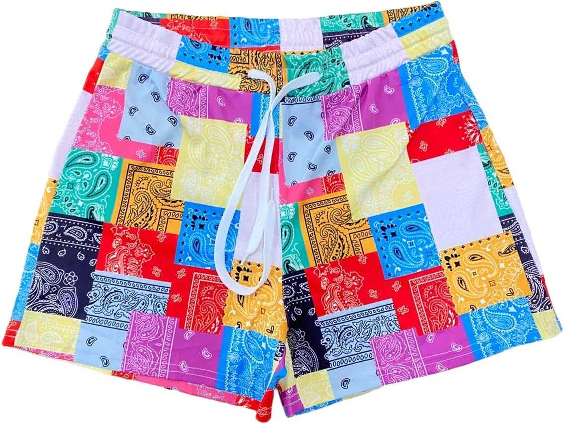ksotutmWomen's Bandana Fashion Paisley Print Shorts Summer Beach Patchwork Short Bandana Pants