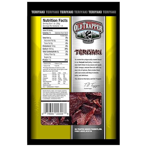 Miniatura 10 de Old Trapper Cecina de ternera Zero Sugar  Madera real ahumada de estilo tradicional  Bocadillo saludable hecho de filetes redondos 100%  Bolsa de 8