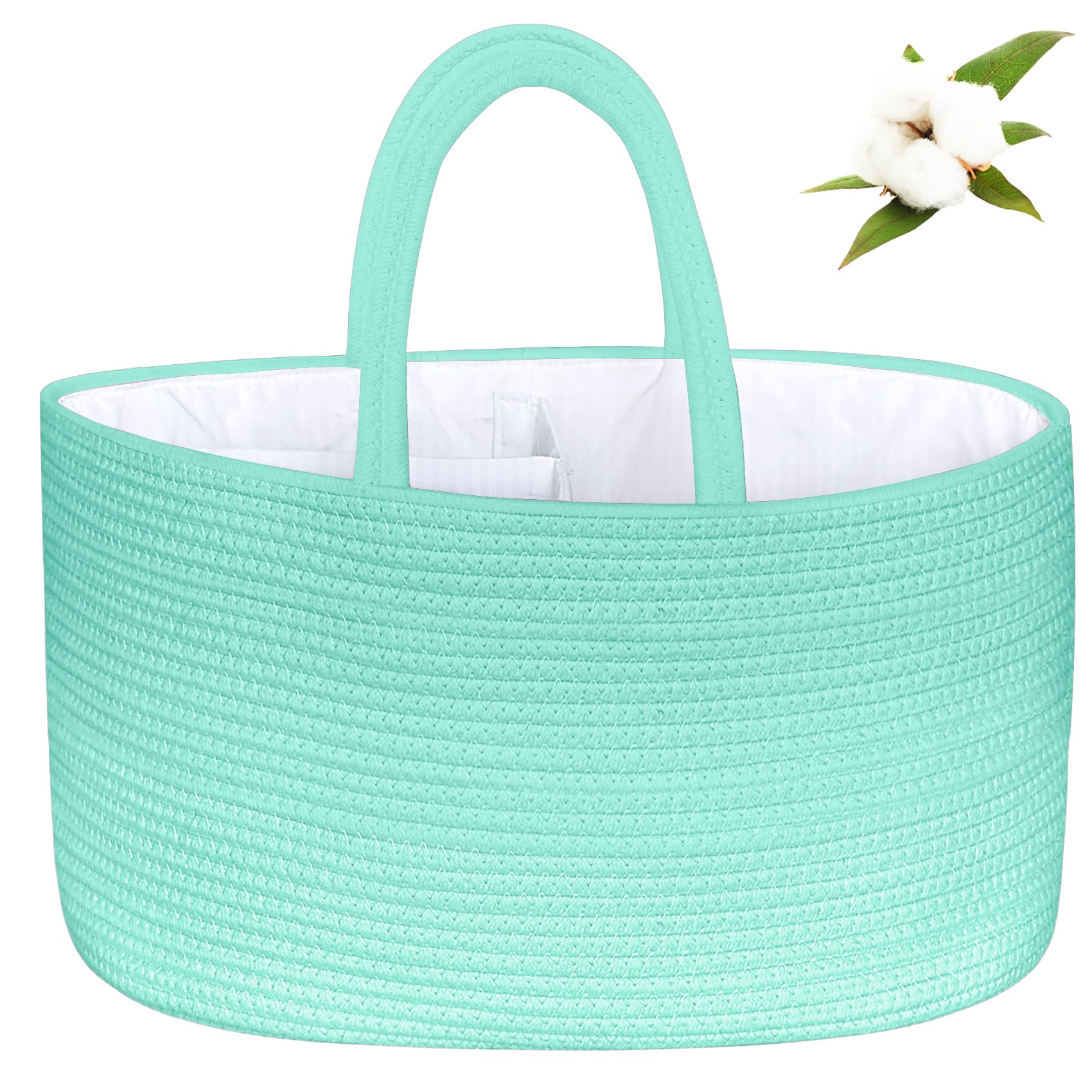 ABenkle X-Large Diaper Caddy Organizer, Boho Rustic Cotton Rope Nursery Baby Basket, Changing Table Organizer for Baby Diaper Storage and Baby Shower