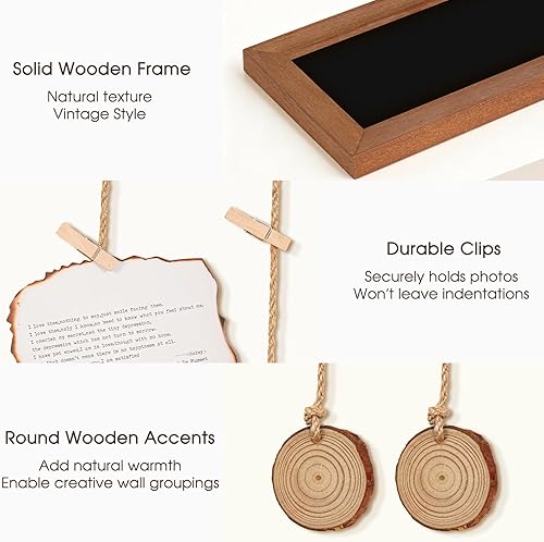 Miniatura 3 de QUEENLINK Marcos de fotos para decoración de pared, pizarra colgante con 30 clips, organizador de fotos múltiple familiar