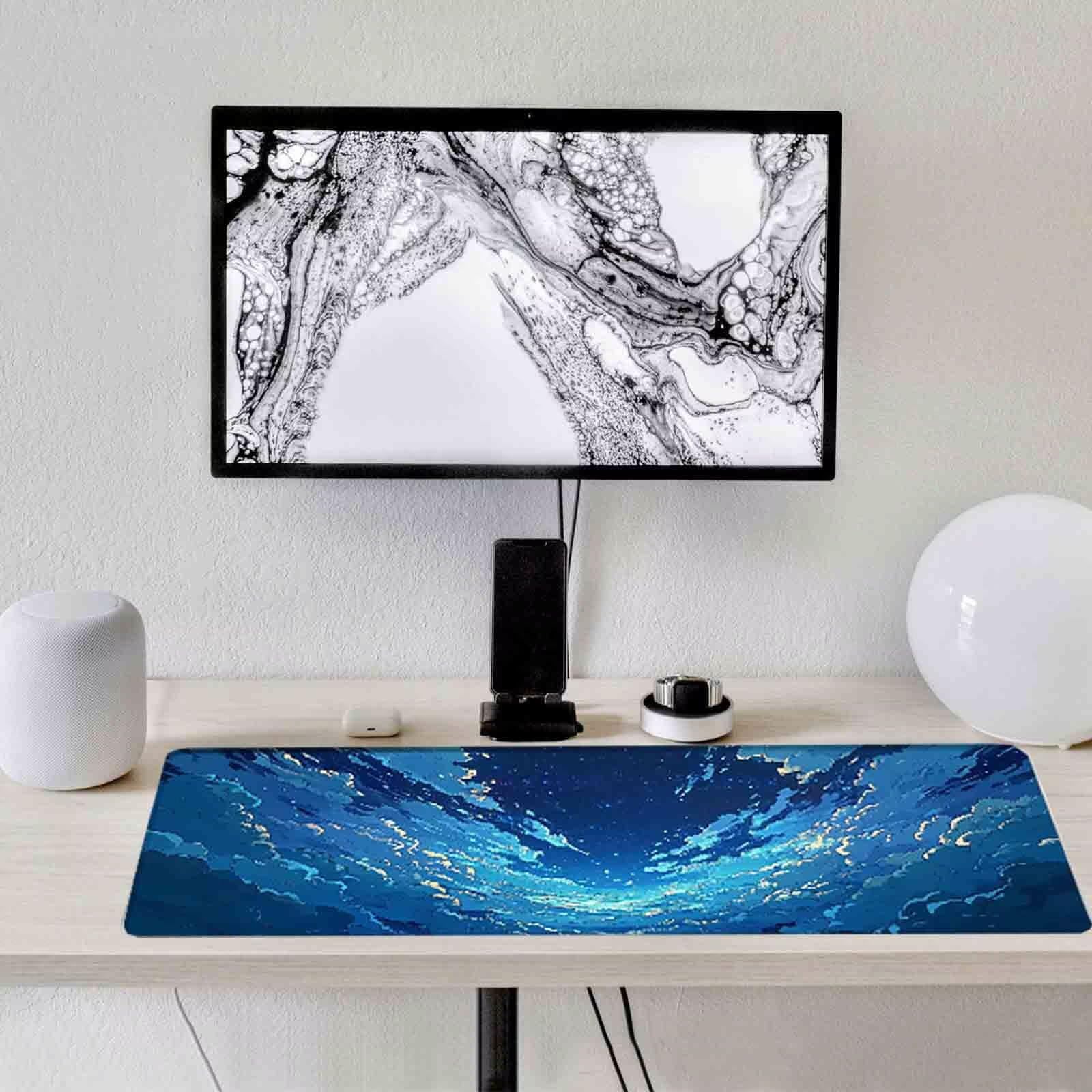 Niebieska podkładka pod mysz krajobrazowa XXL podkładka pod mysz 1000 x 500 mm podkładka pod mysz ze zszytymi krawędziami i gumową podstawą antypoślizgowa podkładka pod mysz XXL do komputera, laptopa