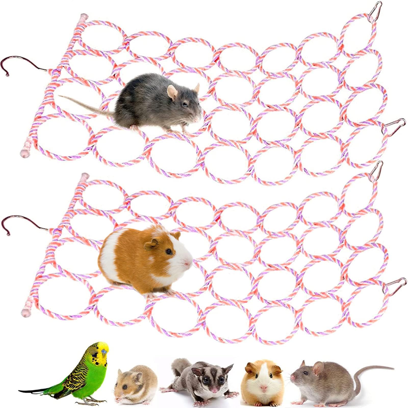 Jevnd 2 Pcs Rat Climbing Rope Net Toy for Cage, Bird Hemp
