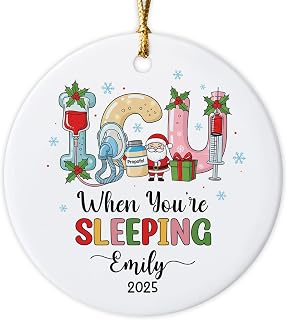 VOTANTA Personalized ICU Nurse Christmas 2025 Ornament, Custom Name Future RN Neonatal ICU Labor and Delivery Nurse Ornaments Keepsake Gifts Round Ceramic Hanging Christmas Tree Decoration - 3 inch