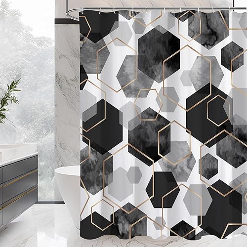 Miniatura 15 de Cortina de ducha moderna verde salvia para baño, decoración de arte geométrico, cortina de baño impermeable, juego de cortinas de ducha de tela