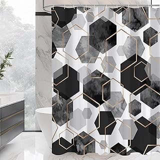 Black and Grey Modern Shower Curtain for Bathroom, Geometric Art Decor W...