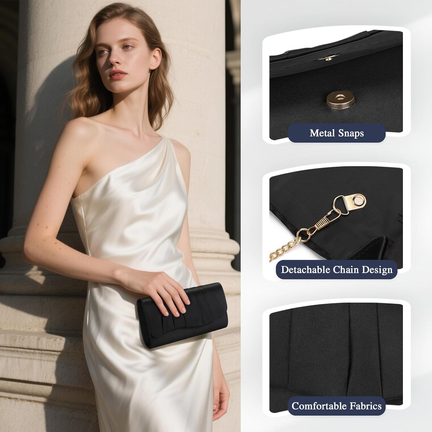 UBAYMAX Clutch Purses for Women Formal, Pleated Satin Evening Bag Purse Handbags Evening Clutch for Prom Party Wedding - Image 2