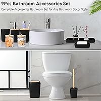 Vista 7 de Juego de baño negro, papelera de baño de 9 piezas, decoración para baño con soporte para cepillo de dientes, taza, dispensador de loción, bandeja