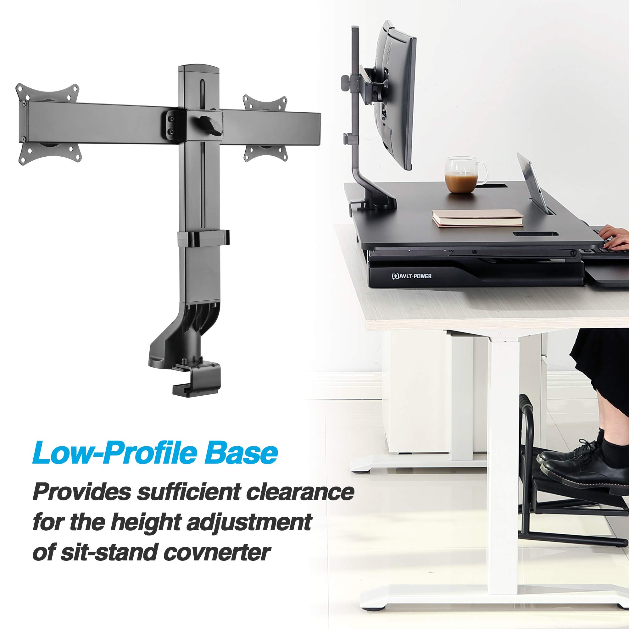 AVLTPower Dual Monitor Mount with Low Profile Base for SitStand Desk
