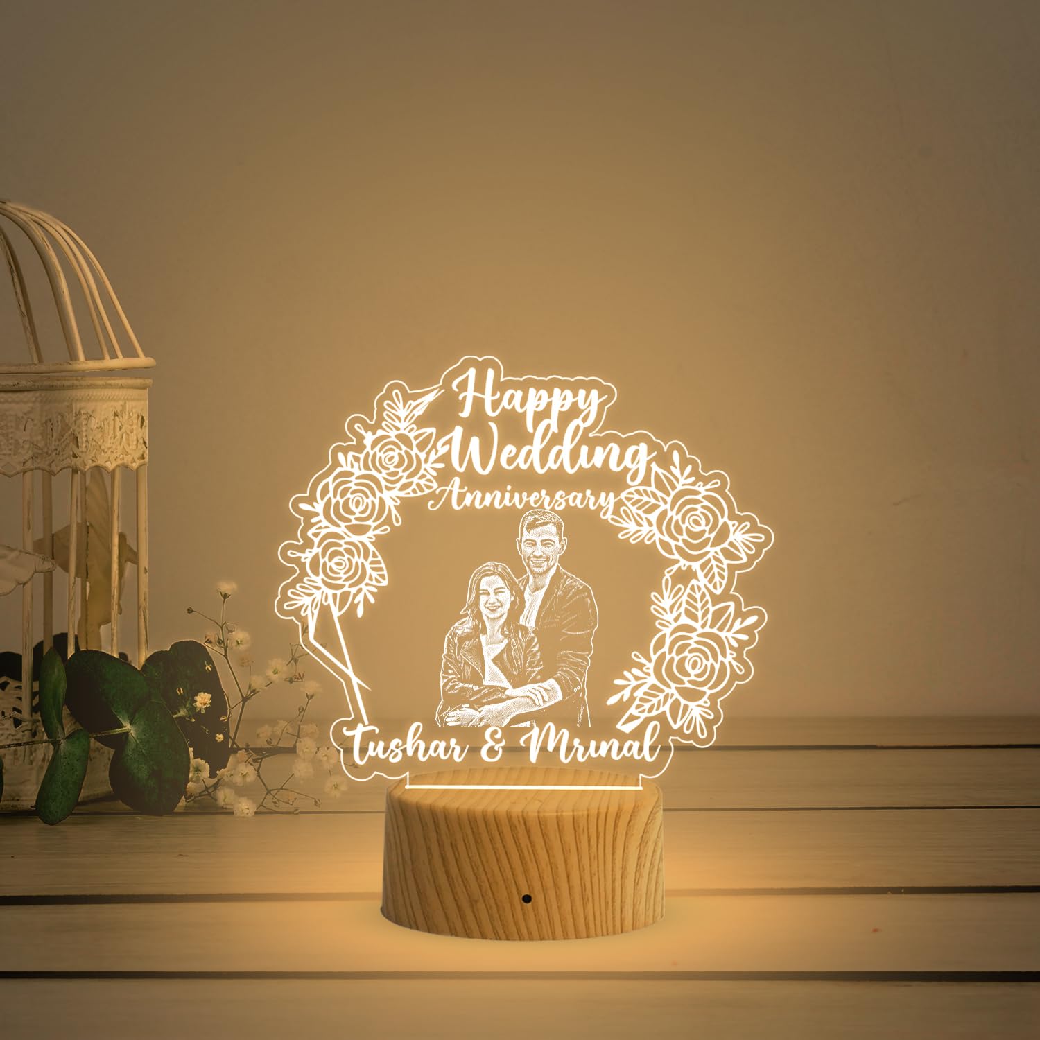 Gift Me Bazar Customized Couple Photo Led Lamp with Warm White Lamp & On/Off Touch Button Gift for Anniversary to a Couple | Customized with Photo (Happy Wedding Anniversary)-image-32