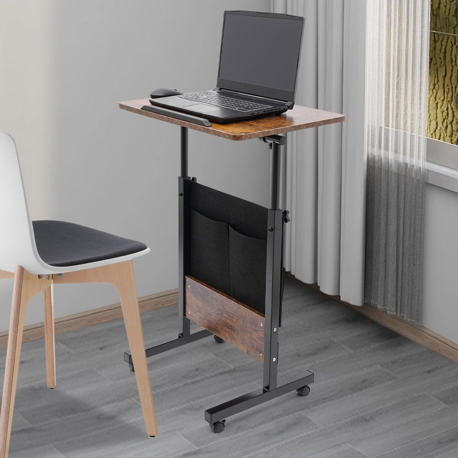 16 24 Iron Brown Adjustable Height Standing Desk Adjustable Height Rolling Computer Stand with Storage Bag — view 2